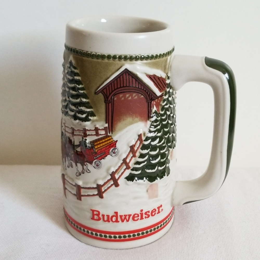 Vintage Budweiser Christmas Stein Mug Hitch Covered Bridge